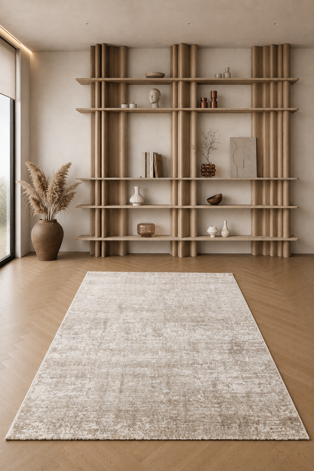 Efes 981 Sandstone Beige Abstract Luxury Carpet – Modern Designer Rug for Living Room & Bedroom