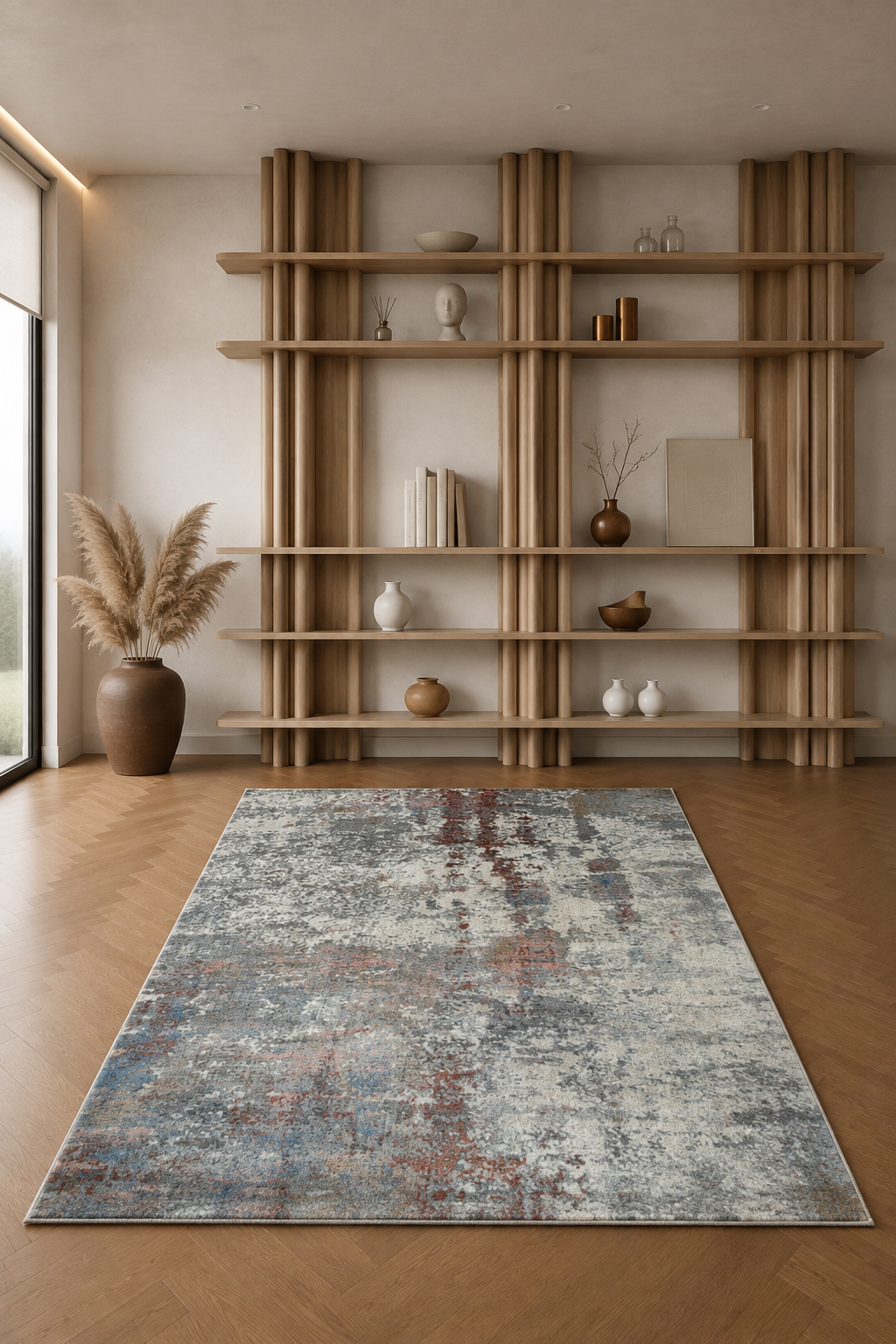 Efes 67 Grey & Rust Modern Carpet – Artful Balance of Warm and Cool Tones