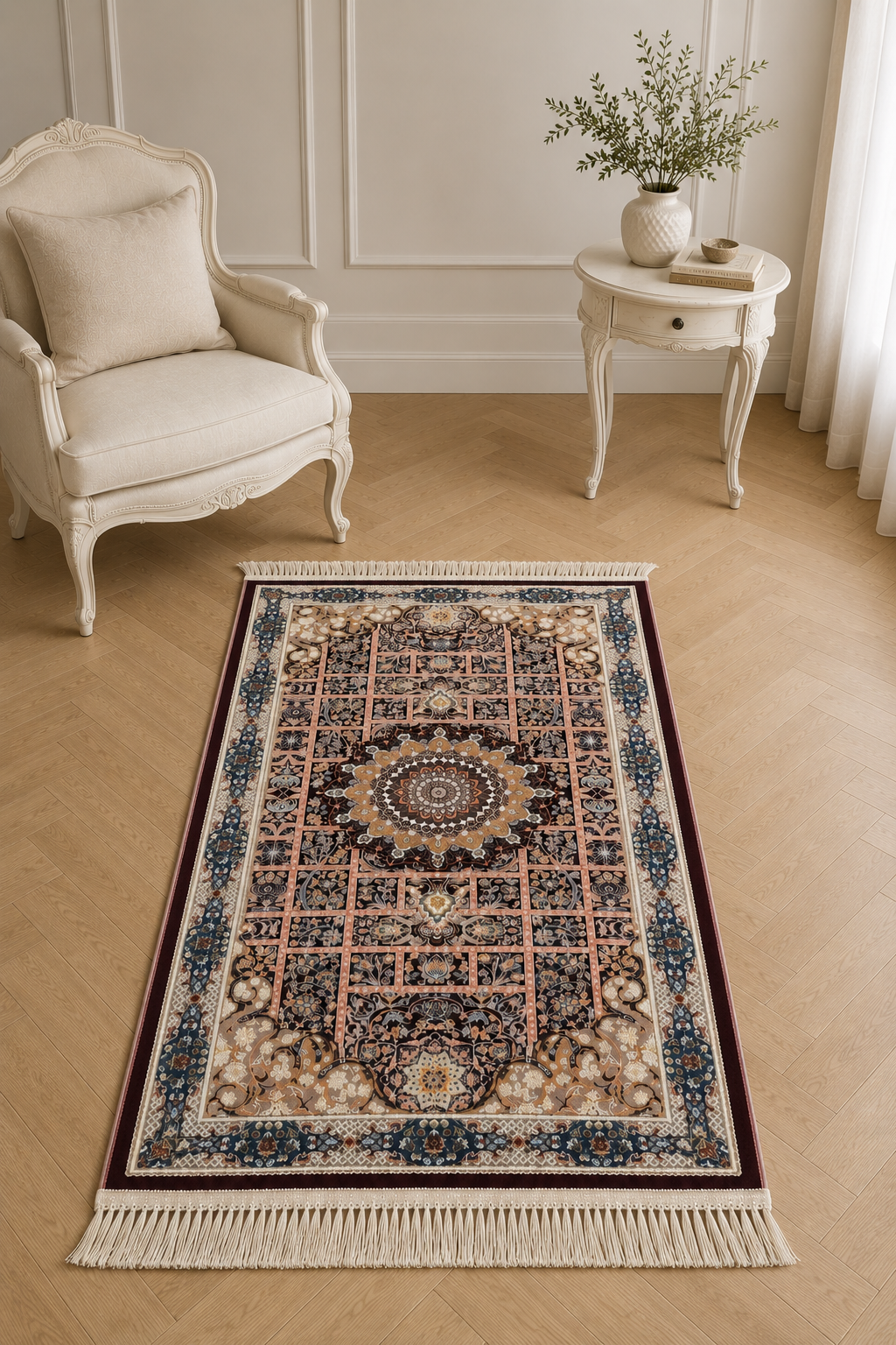Mashhad “Royal Grid” Carpet – Classic Persian Medallion Rug for Living Room & Majlis