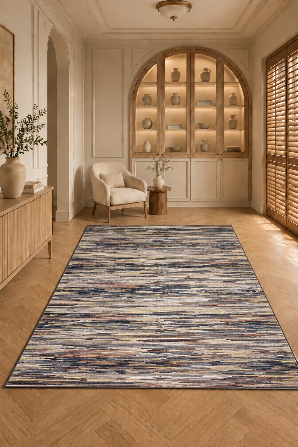 Harir Zumrut “Golden Mirage” Luxurious Art Silk Carpet – Elegant Grey & Blue Tones