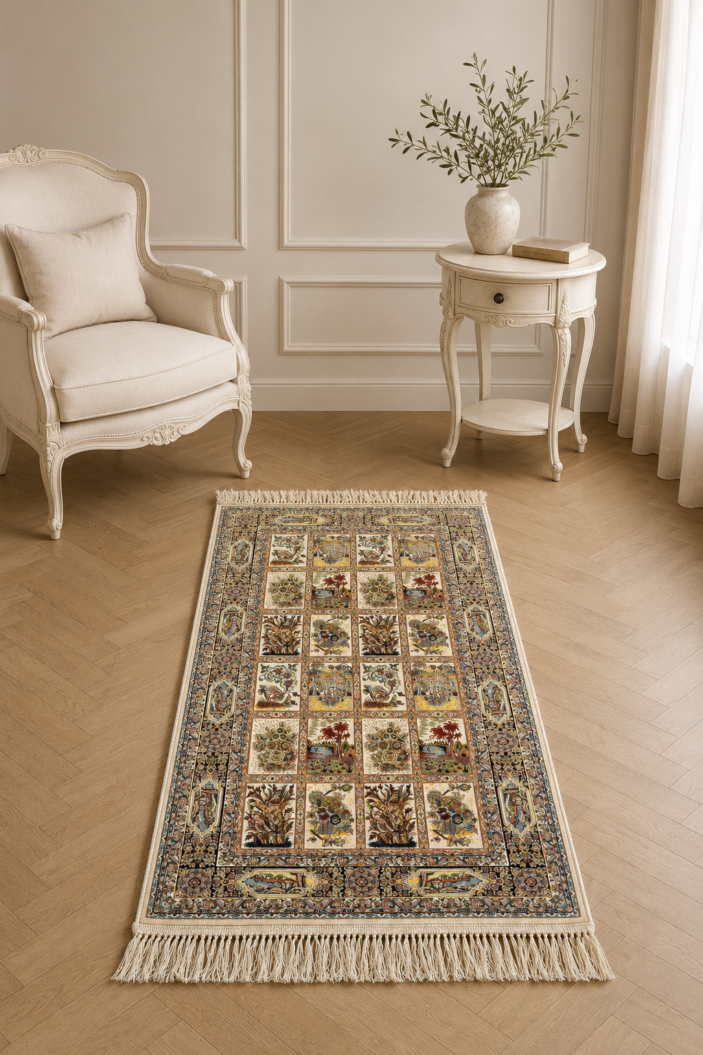 Mashhad “Persian Garden Panels” Carpet – Classic Floral Panel Rug for Living Room & Majlis