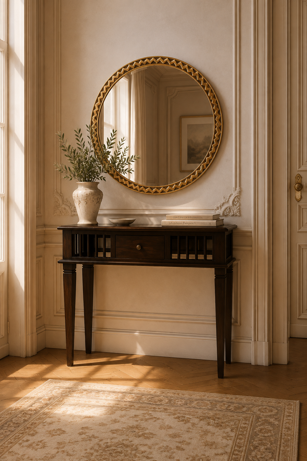 Maharaja Heritage Handcrafted Indian Solid Wood Console Table with Glass Top – Dark Walnut Luxury Entryway Furniture