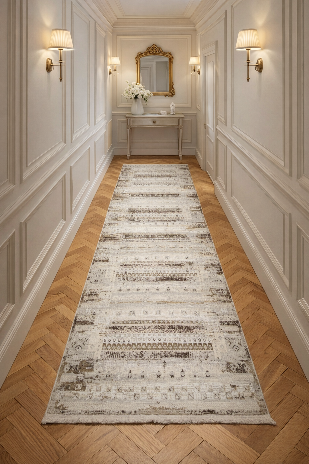 NOVA 27 White Cream Vintage Tribal Runner – Elegant Hallway Accent
