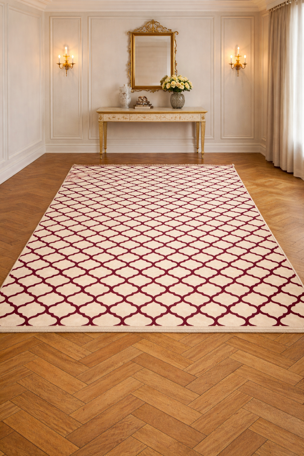 Arus – Red Elegance on Greige Canvas