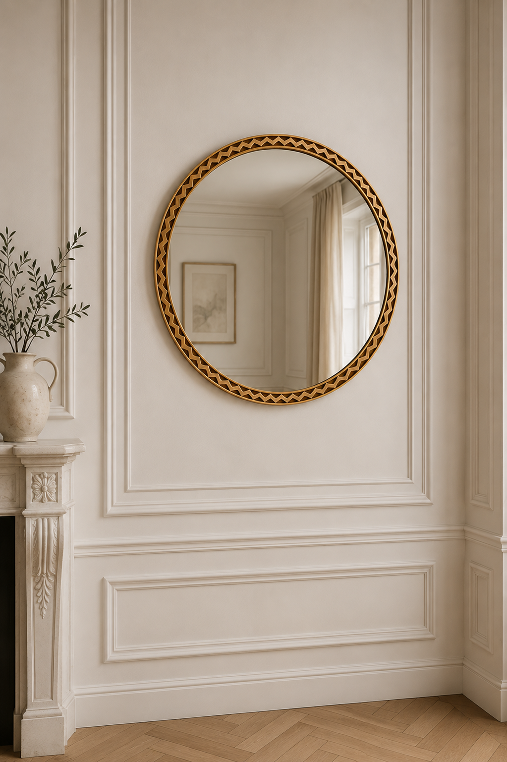 Aurelius Chevron Pure Copper Luxury Round Wall Mirror – Handcrafted Contemporary Decorative Accent