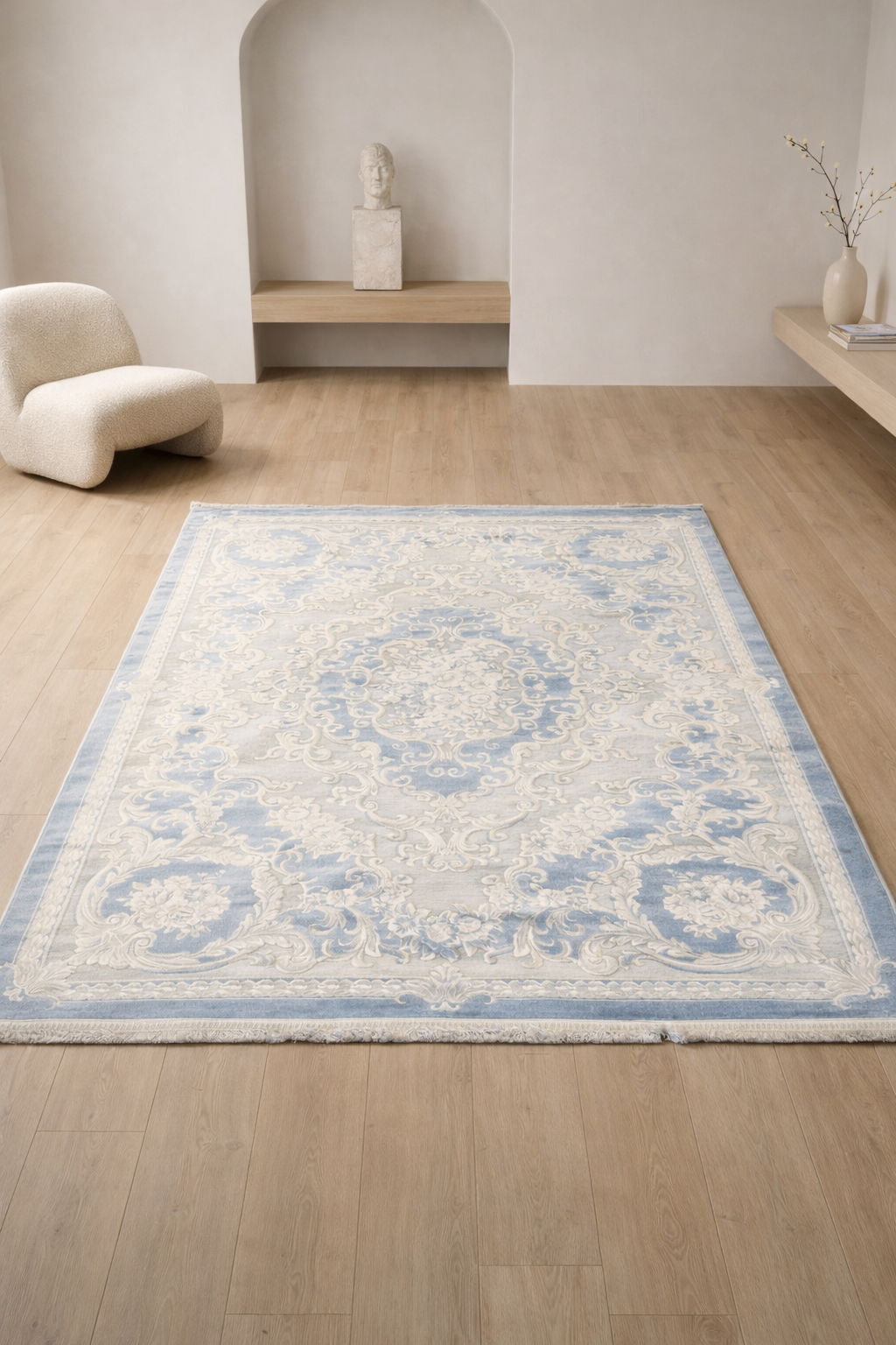 Pastel Light Blue Modern Carpet – Soft Abstract Luxury Rug for Living Room