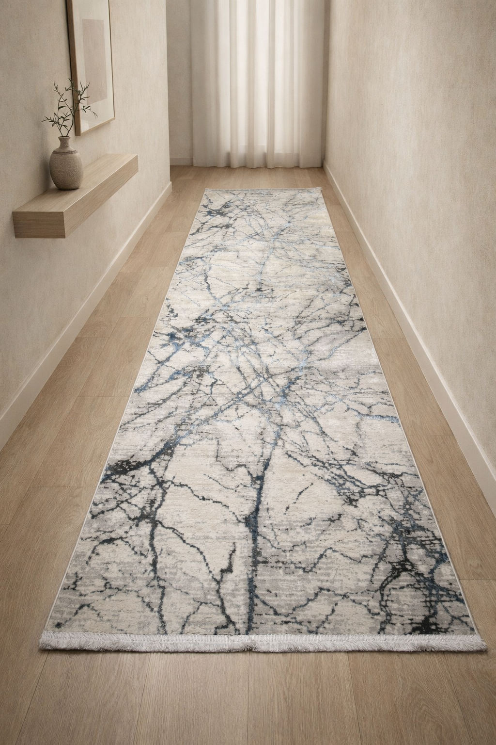 Marble 88 “Vein Flow” Grey-Blue Hallway Runner Rug – Modern Marble Elegance
