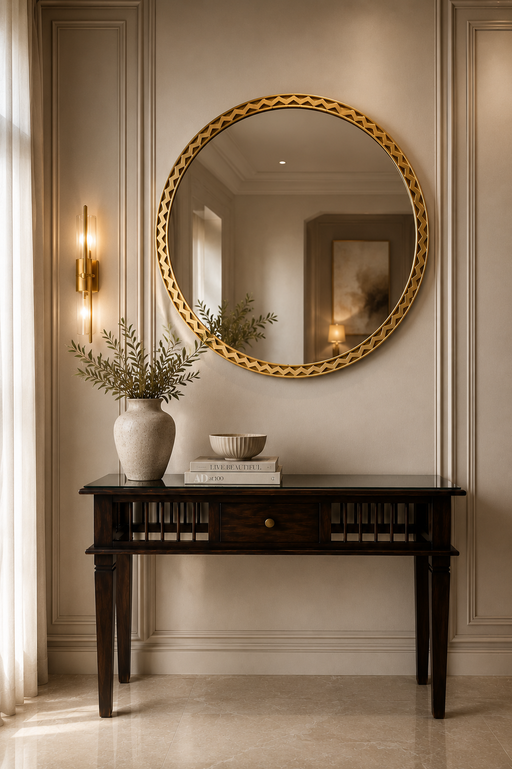 Aurelius Chevron Pure Copper Luxury Round Wall Mirror – Handcrafted Contemporary Decorative Accent