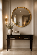 Aurelius Chevron Pure Copper Luxury Round Wall Mirror – Handcrafted Contemporary Decorative Accent