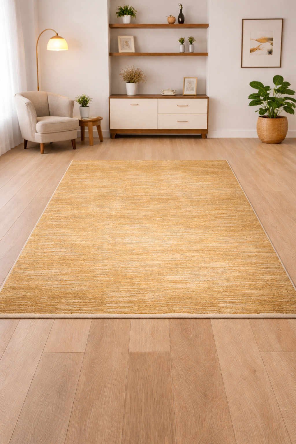 Leon “Golden Horizon” Thin Art Silk Carpet – Timeless Minimal Elegance