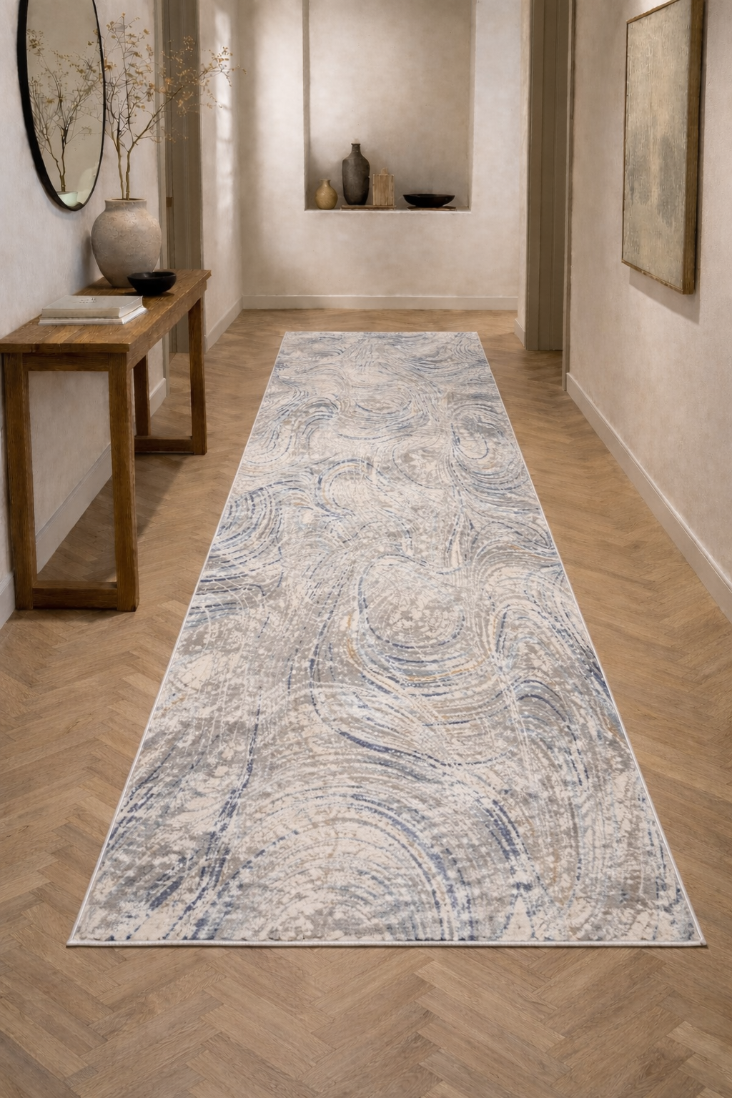 Efes 53 Grey Linear Pattern Runner – Stylish & Practical Hallway Accent