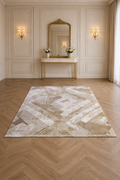 Urbino 407 “Golden Geometry” Modern Abstract Rug – Beige & Gold Geometric Area Carpet