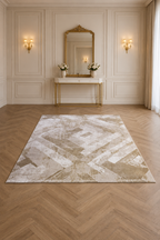 Urbino 407 “Golden Geometry” Modern Abstract Rug – Beige & Gold Geometric Area Carpet