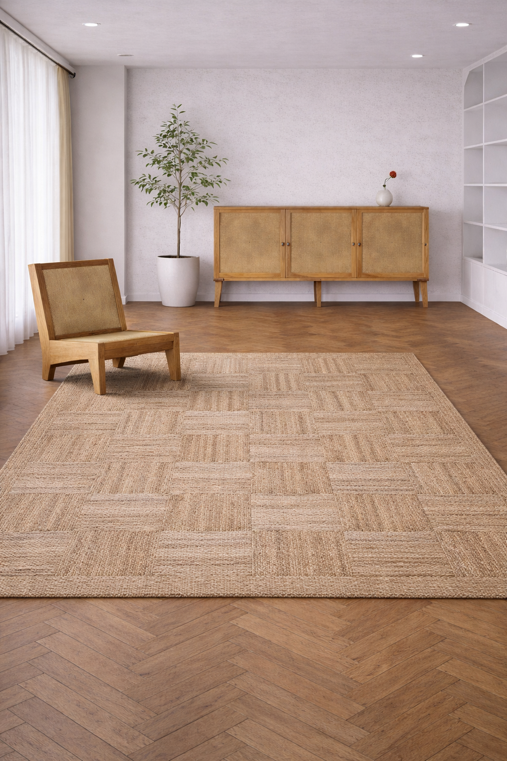 Jute Horizon Woven Blocks Rug – IC-17281 | Handcrafted Natural Texture