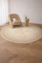 NAVARA Beige Round Ornamental Carpet for Elegant Interiors