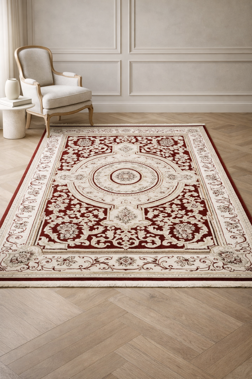Saphir Ruby Red Elegant Carpet – Luxurious Art Silk Craftsmanship from Turkey