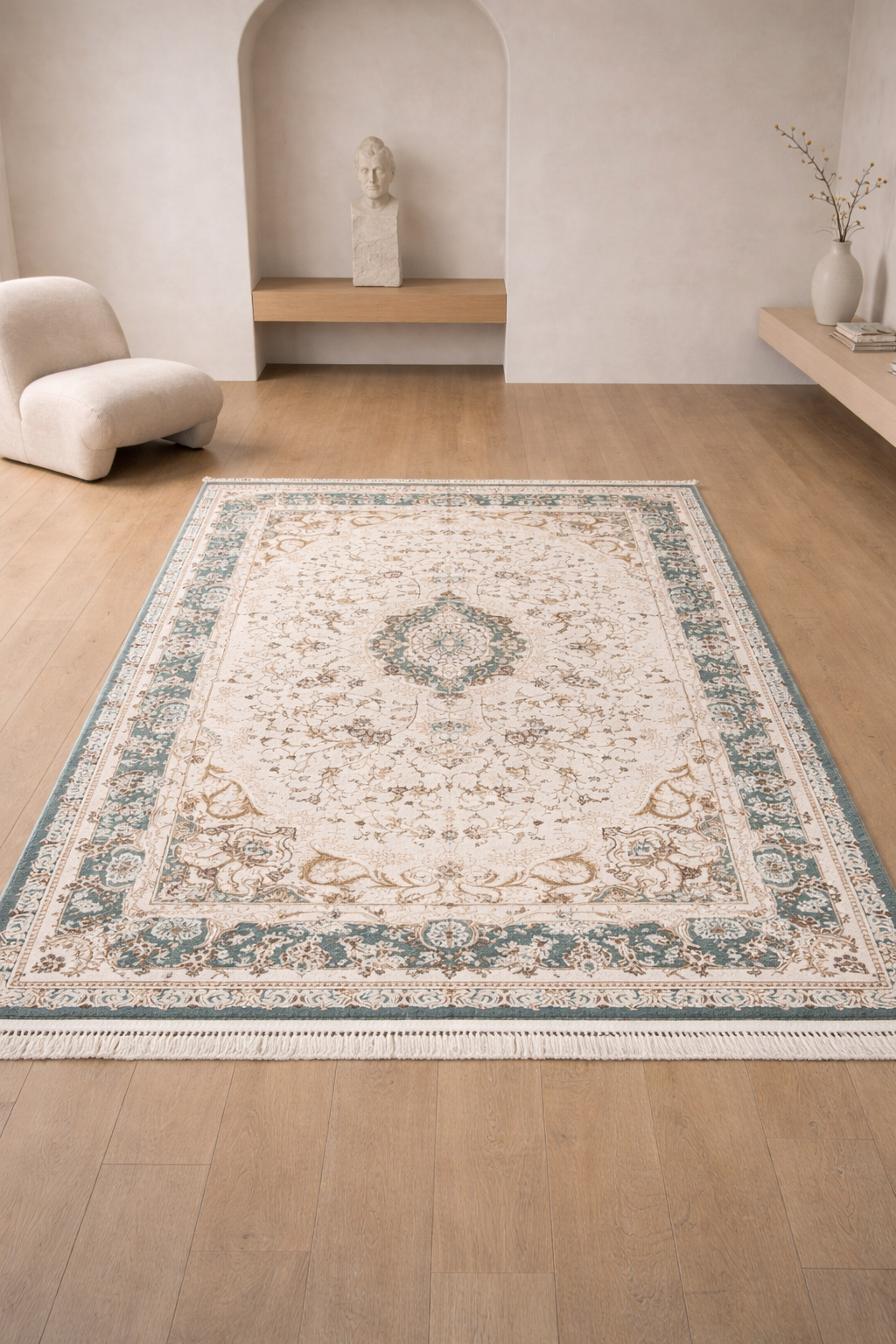 Mashhad Light Blue Persian Medallion Carpet – Elegant Floral Luxury Rug for Living Room