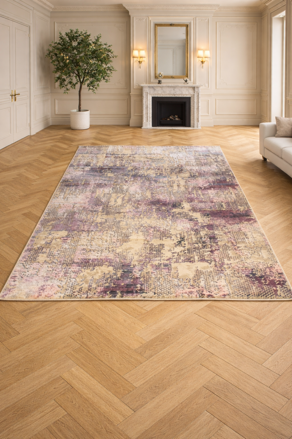 Torino “Lavender Mosaic” Modern Abstract Rug – Greige & Purple Contemporary Carpet