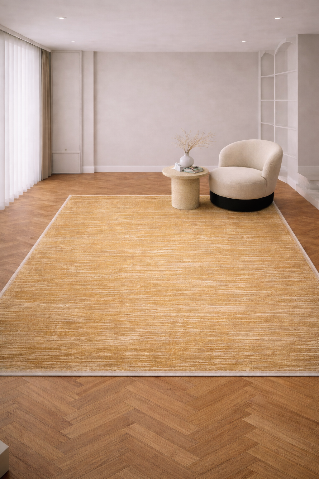 Leon “Golden Horizon” Thin Art Silk Carpet – Timeless Minimal Elegance