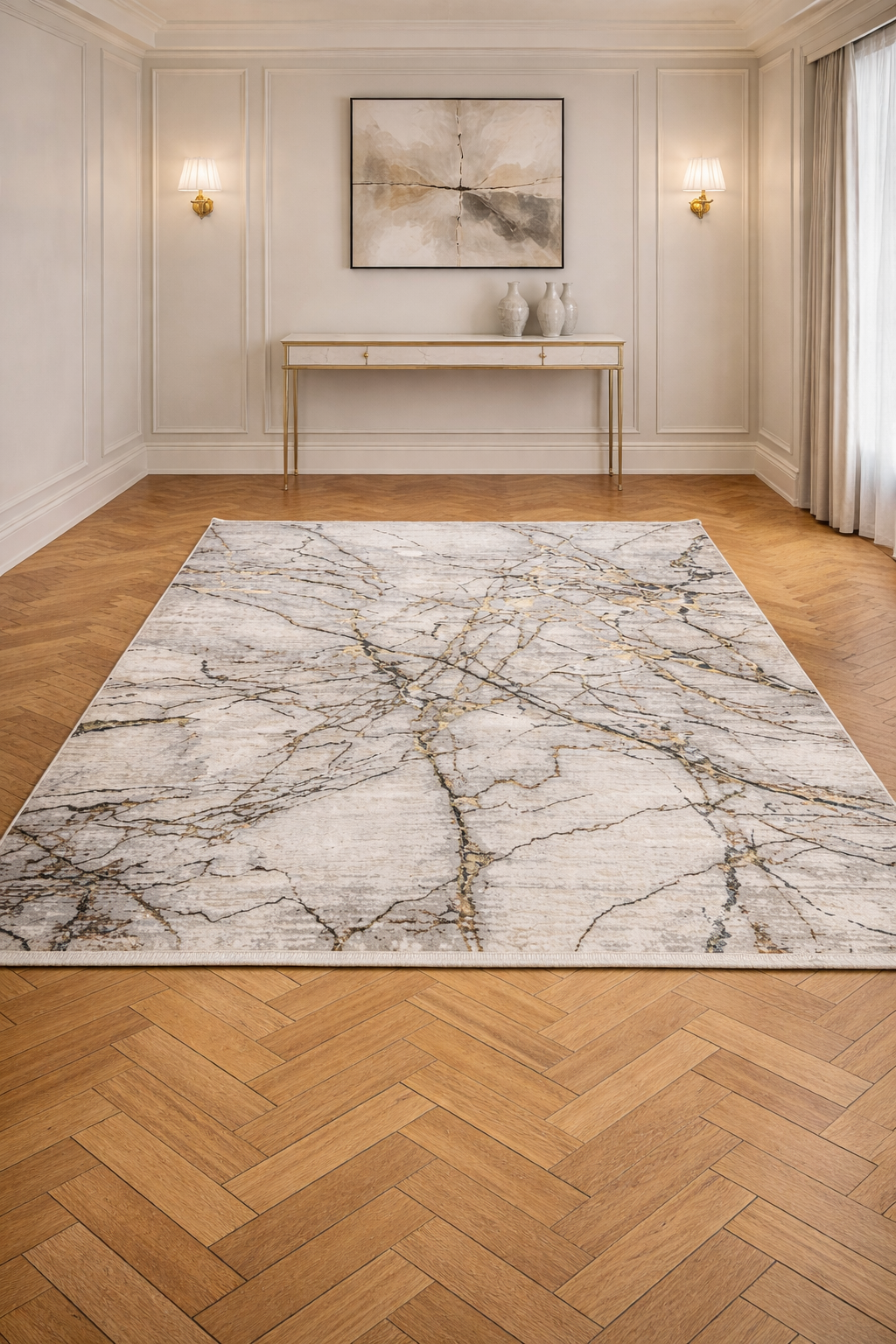 Marble 88 Green Vein Modern Area Rug – Abstract Marble Effect Carpet