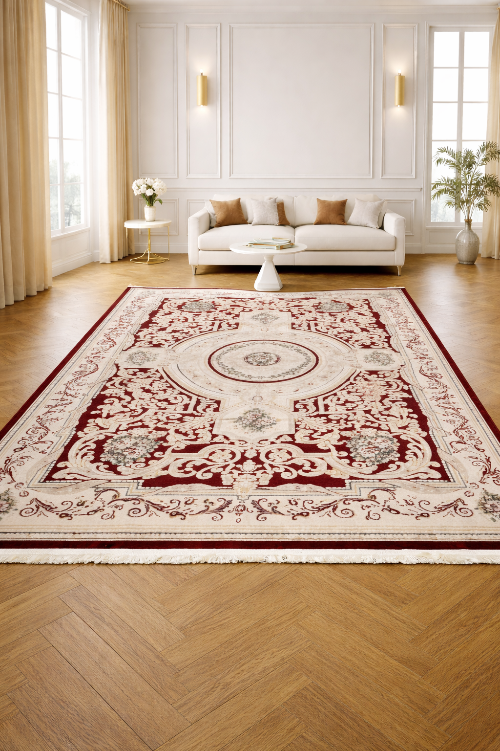 Tapis élégant Saphir rouge rubis – Soie d'art luxueuse, fabrication turque