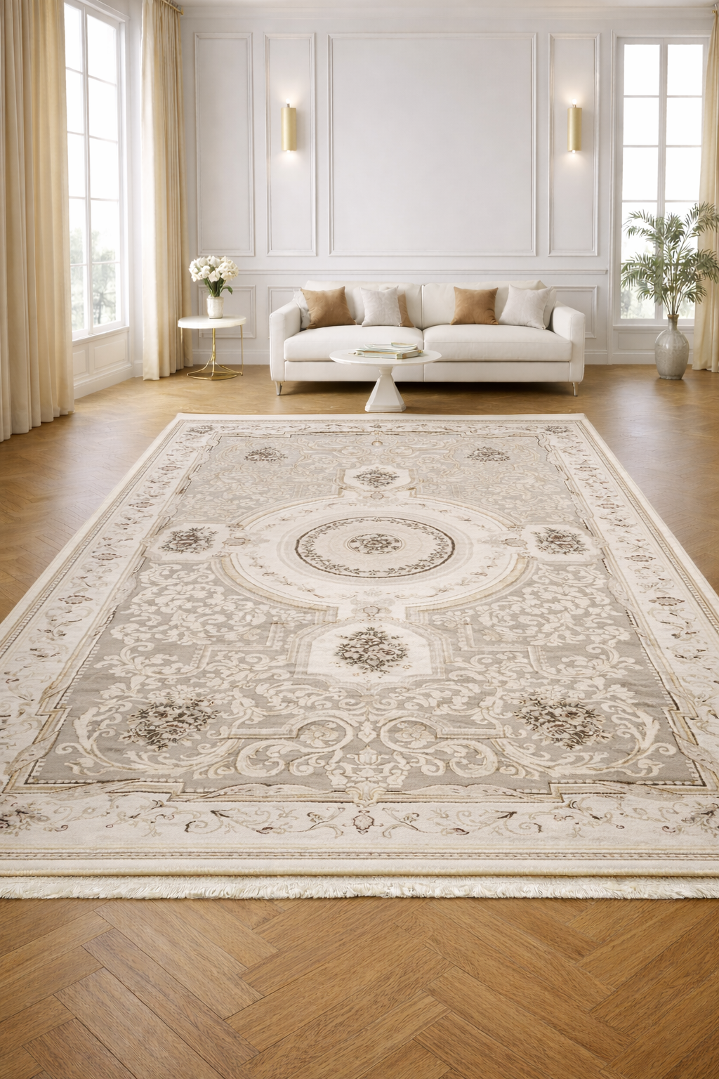 Saphir Champagne Beige Elegant Carpet – Luxurious Art Silk Craftsmanship from Turkey