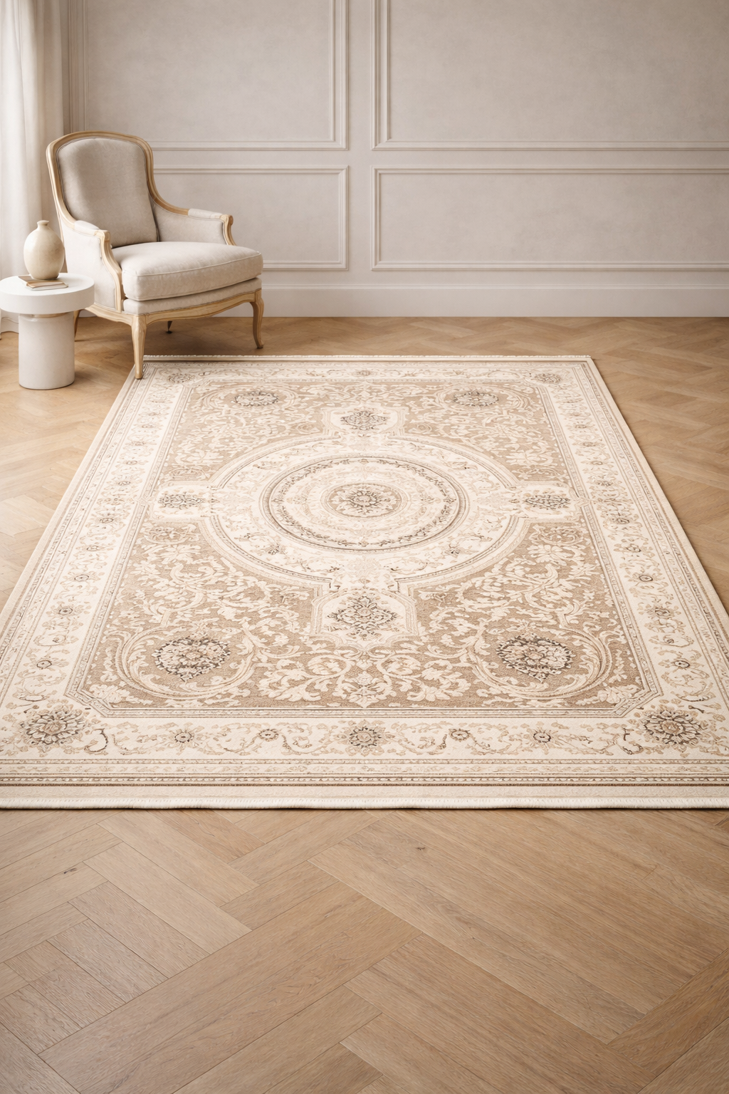 Saphir Champagne Beige Elegant Carpet – Luxurious Art Silk Craftsmanship from Turkey