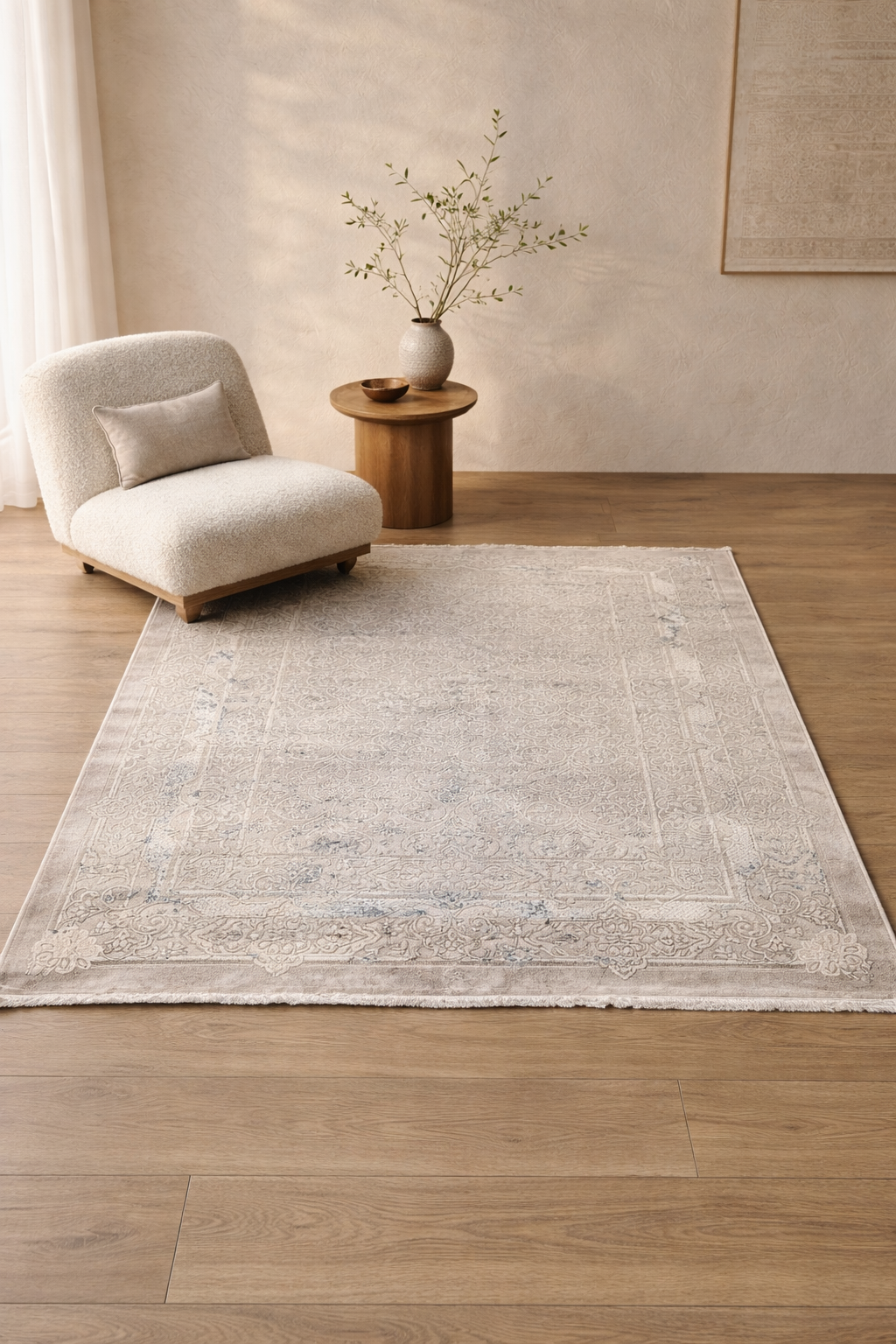 Venecia “Antique Palace” Vintage Classic Carpet – Beige Distressed Floral Rug