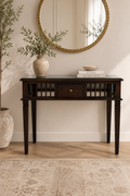Maharaja Heritage Handcrafted Indian Solid Wood Console Table with Glass Top – Dark Walnut Luxury Entryway Furniture