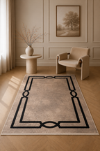 LuxRugs “Midnight Frame” Modern Carpet – Beige & Black Geometric Border Rug