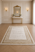 Urbino 83 “Golden Frame” Modern Abstract Rug – Beige & Gold Contemporary Area Carpet