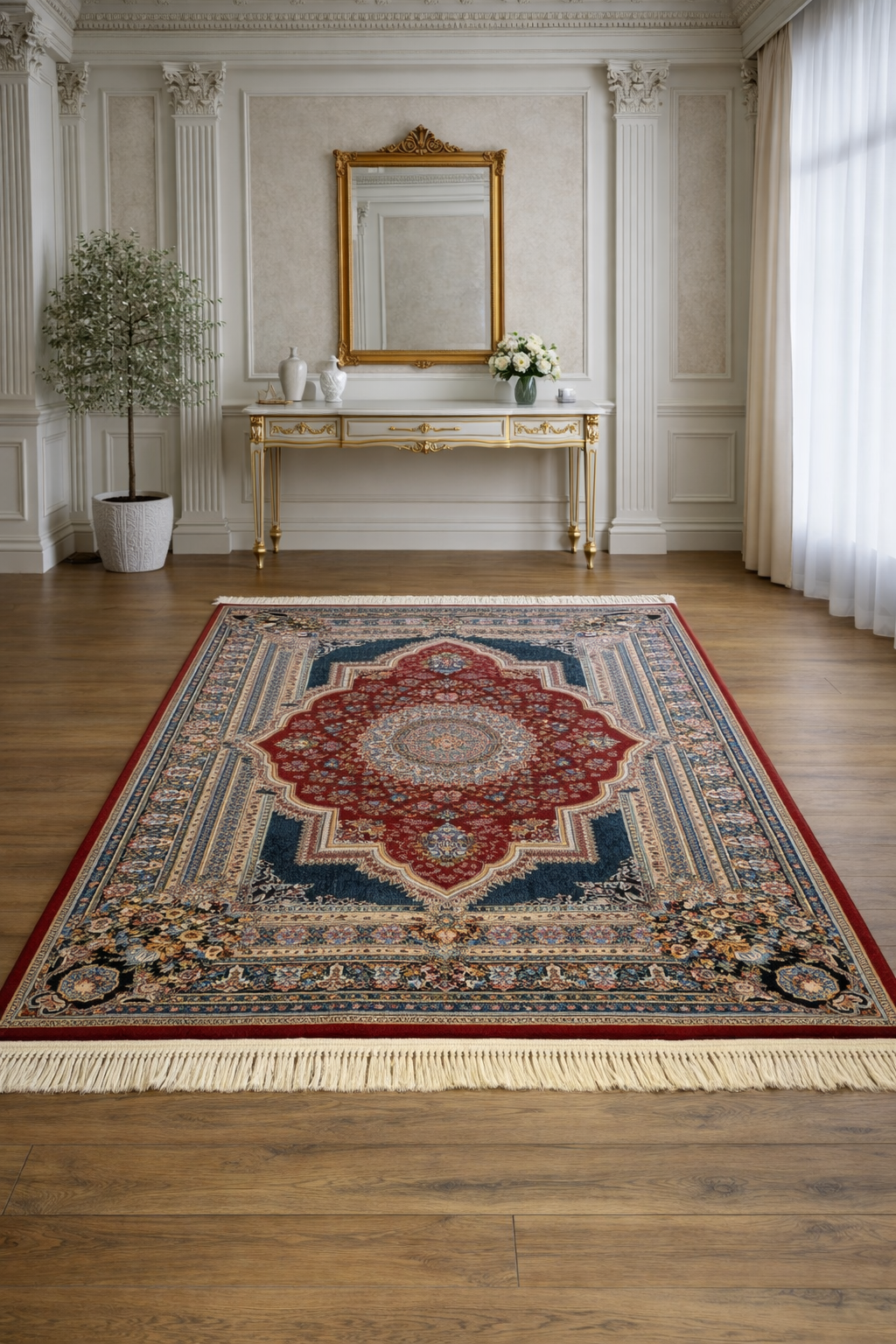 Esfahan Royal Sapphire Rug – Luxury Persian Medallion Carpet in Red & Navy