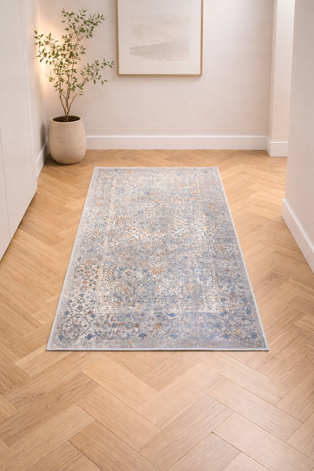 Porto “Azure Vintage Mist” Modern Distressed Rug – Blue & Grey Contemporary Area Carpet