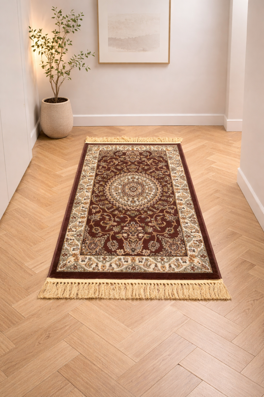 Tapis turc classique élégant marron clair – Un design intemporel pour les espaces traditionnels