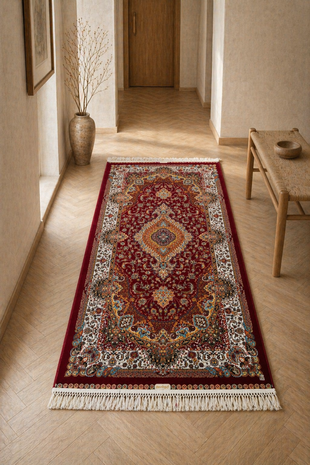 Abrashim Sultan Medallion Runner Carpet – Red Classic Oriental Hallway Rug