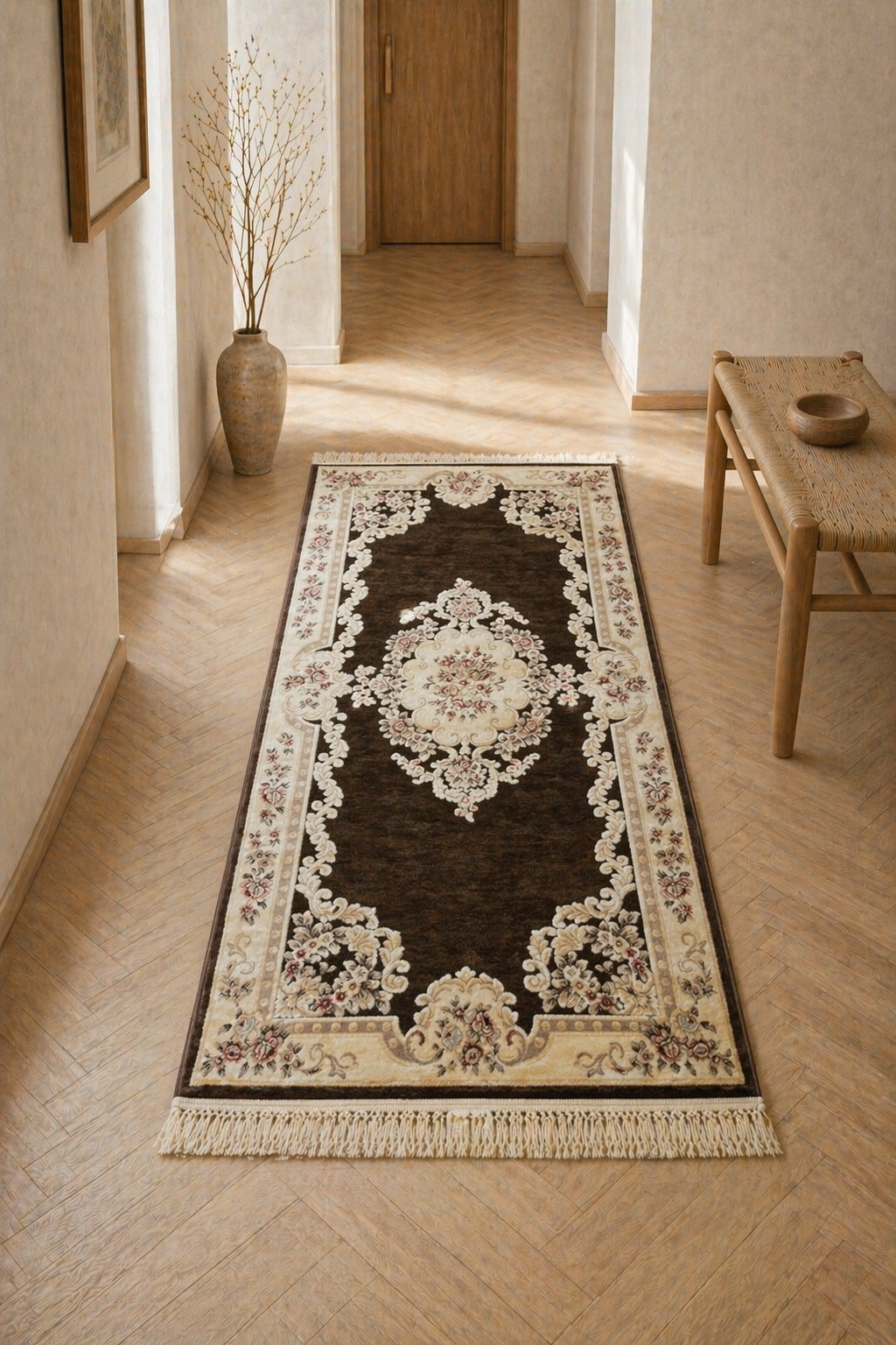 Tiffany Heritage Classic Runner Carpet – Brown Elegant Hallway & Corridor Rug
