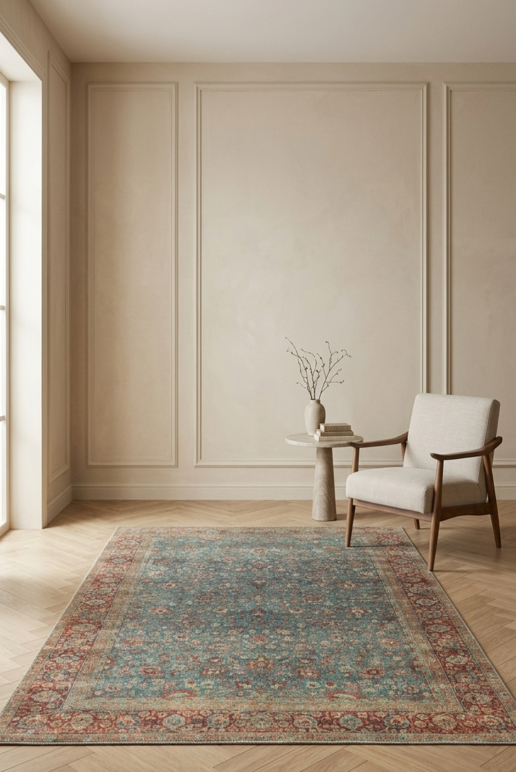 Ottoman Azure Medallion Carpet – Spill-Proof & Machine Washable Vintage Persian Rug in Teal & Terracotta