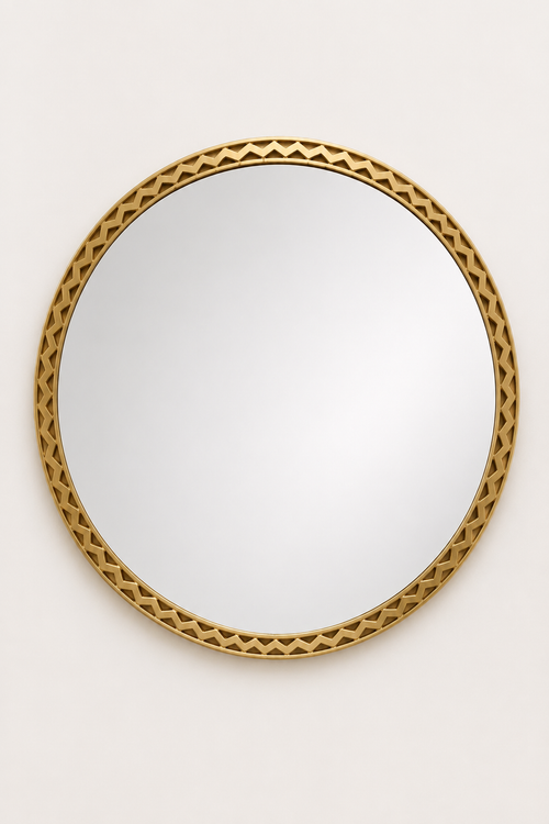 Aurelius Chevron Pure Copper Luxury Round Wall Mirror – Handcrafted Contemporary Decorative Accent
