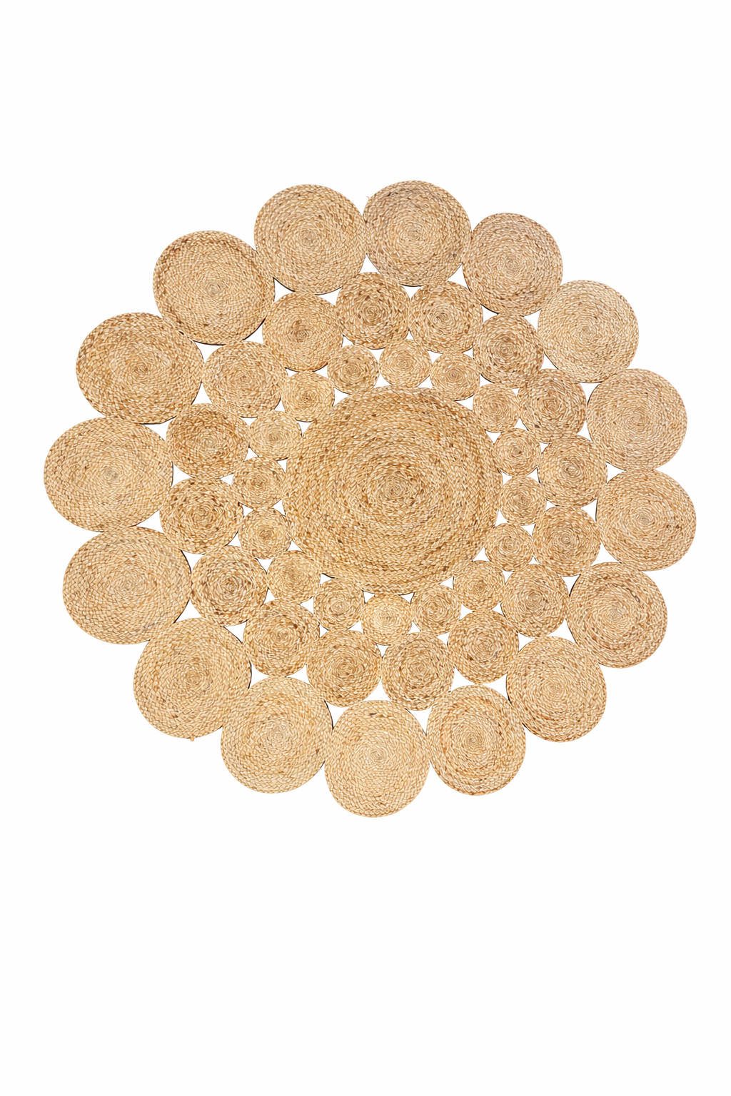 Jute 18412 Natural Round Carpet – Handmade Braided Jute Floral Pattern Rug for Living Room & Entryway