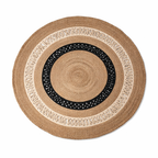 Jute 18223 Natural Black Round Carpet – Handmade Jute Area Rug with Bold Black Accents for Living Room & Entryway