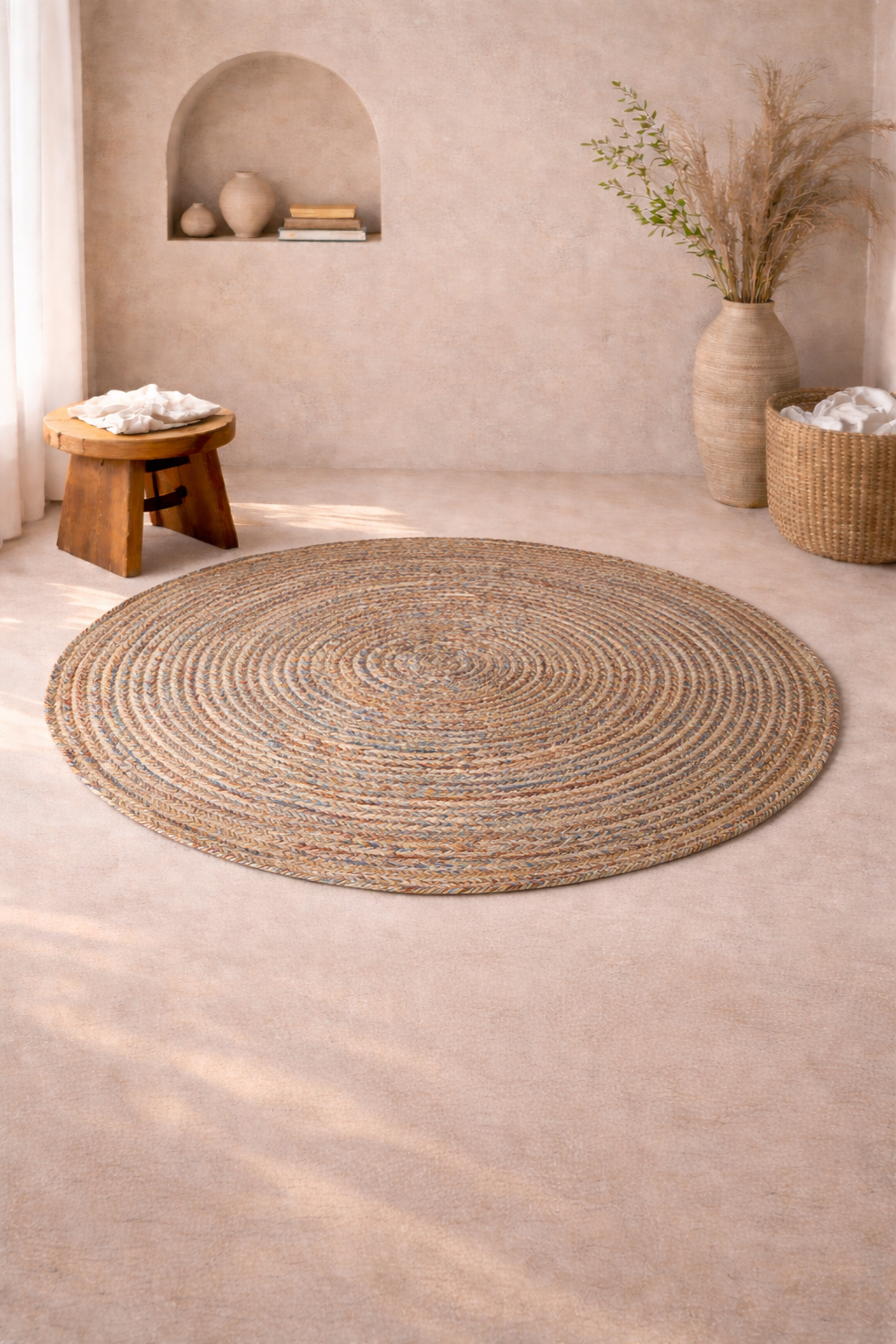 Jute 15262 Multi Round Carpet – Handmade Multicolor Jute Area Rug for Living Room & Entryway