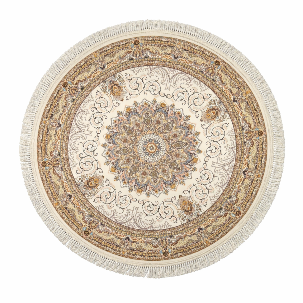 Mashhad Shadmehr Ivory Round Persian Carpet – Classic Floral Medallion Design