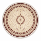 Mashad Royal Round Cream & Burgundy Persian Medallion Carpet for Living Room