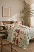 Ipekce Sienna Turquoise Floral 100% Cotton Piqué Set – Double Size Turkish Bedding Set