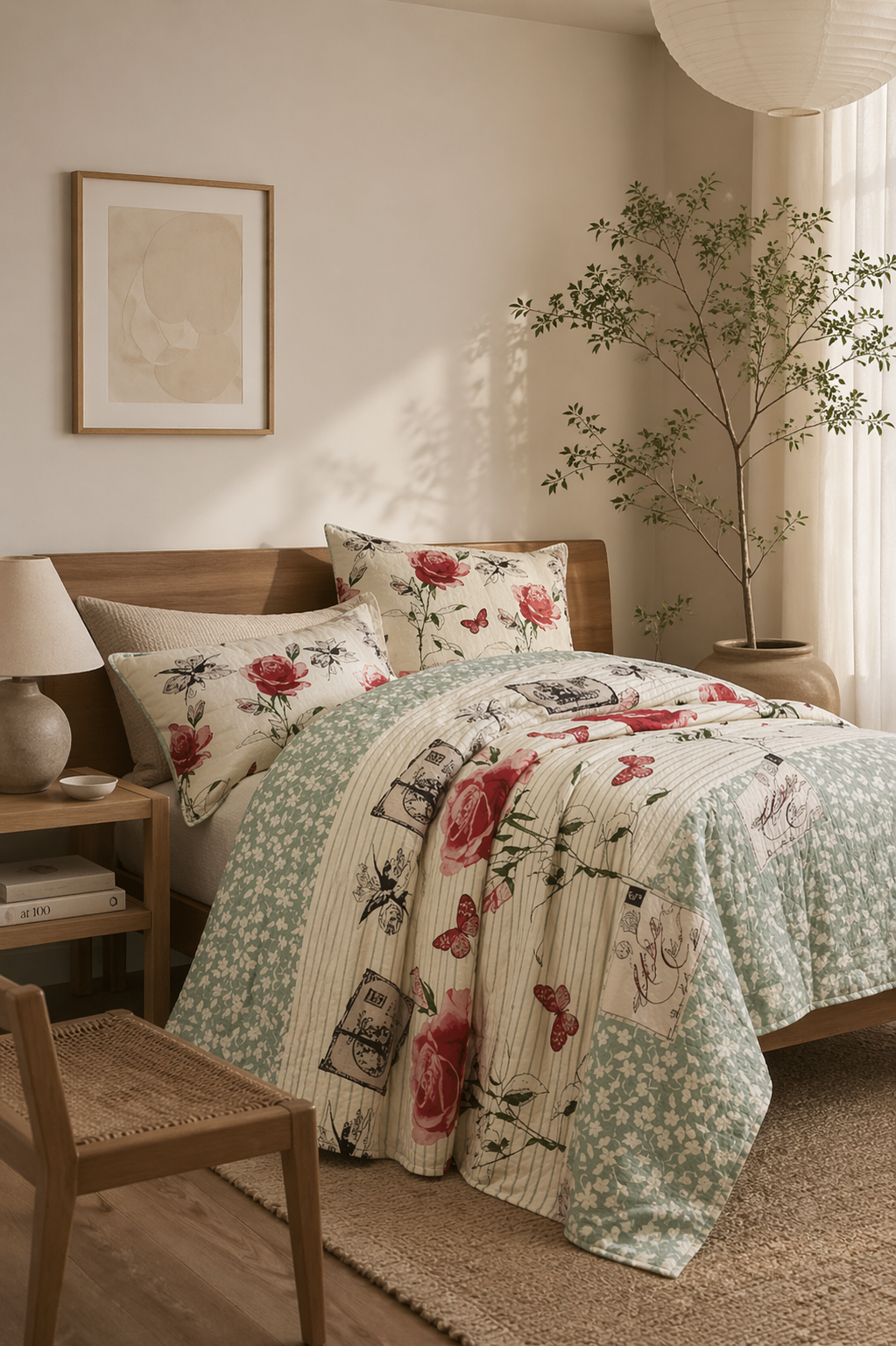 Ipekce Sienna Turquoise Floral 100% Cotton Piqué Set – Double Size Turkish Bedding Set