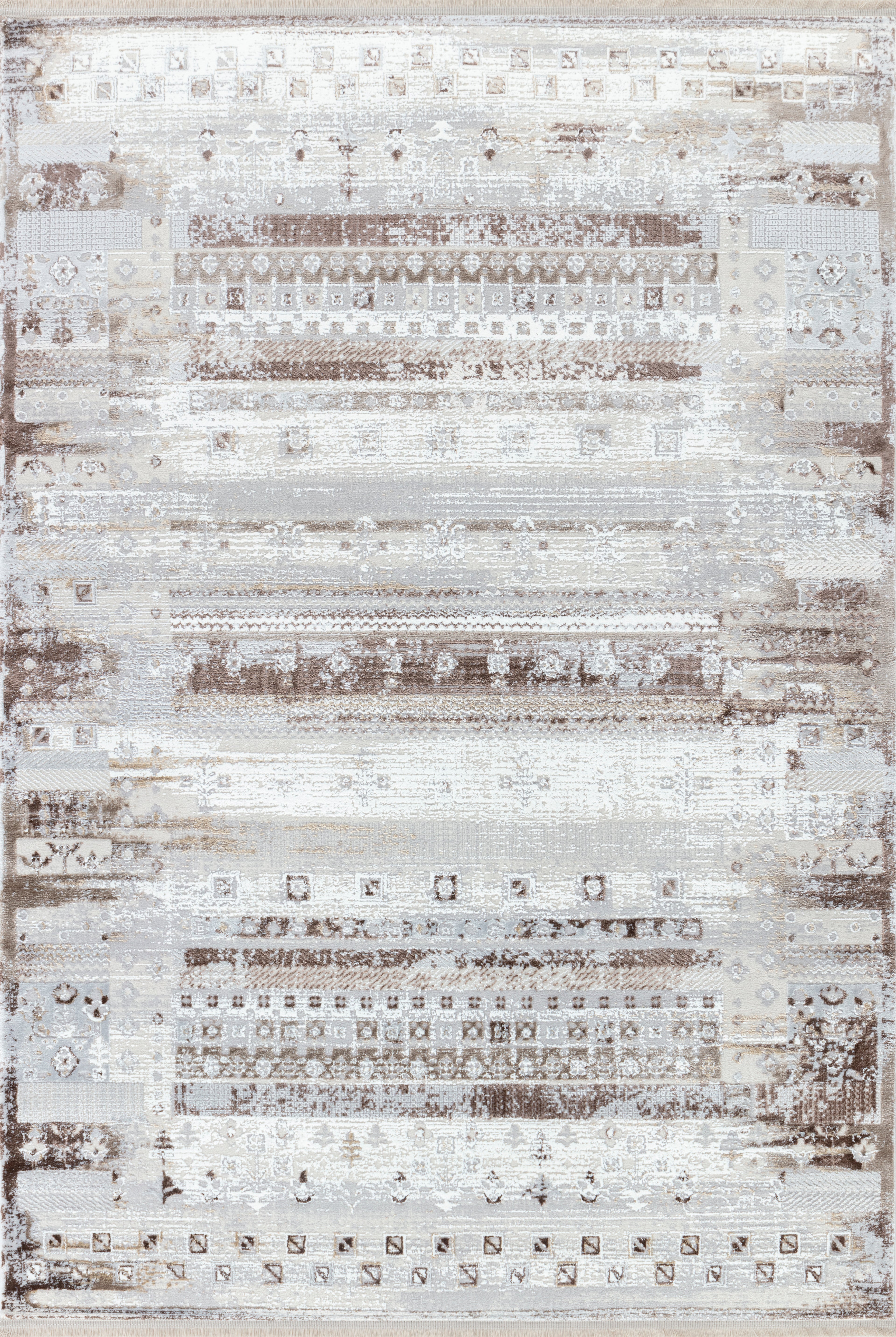 NOVA 27 White Cream Vintage Tribal Pattern Area Rug for Living Room & Bedroom