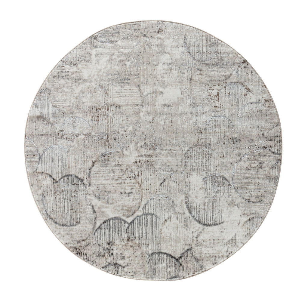 Lagos I185B Cream & Dark Brown Geometric Round Carpet – Modern Contrast for Elegant Interiors