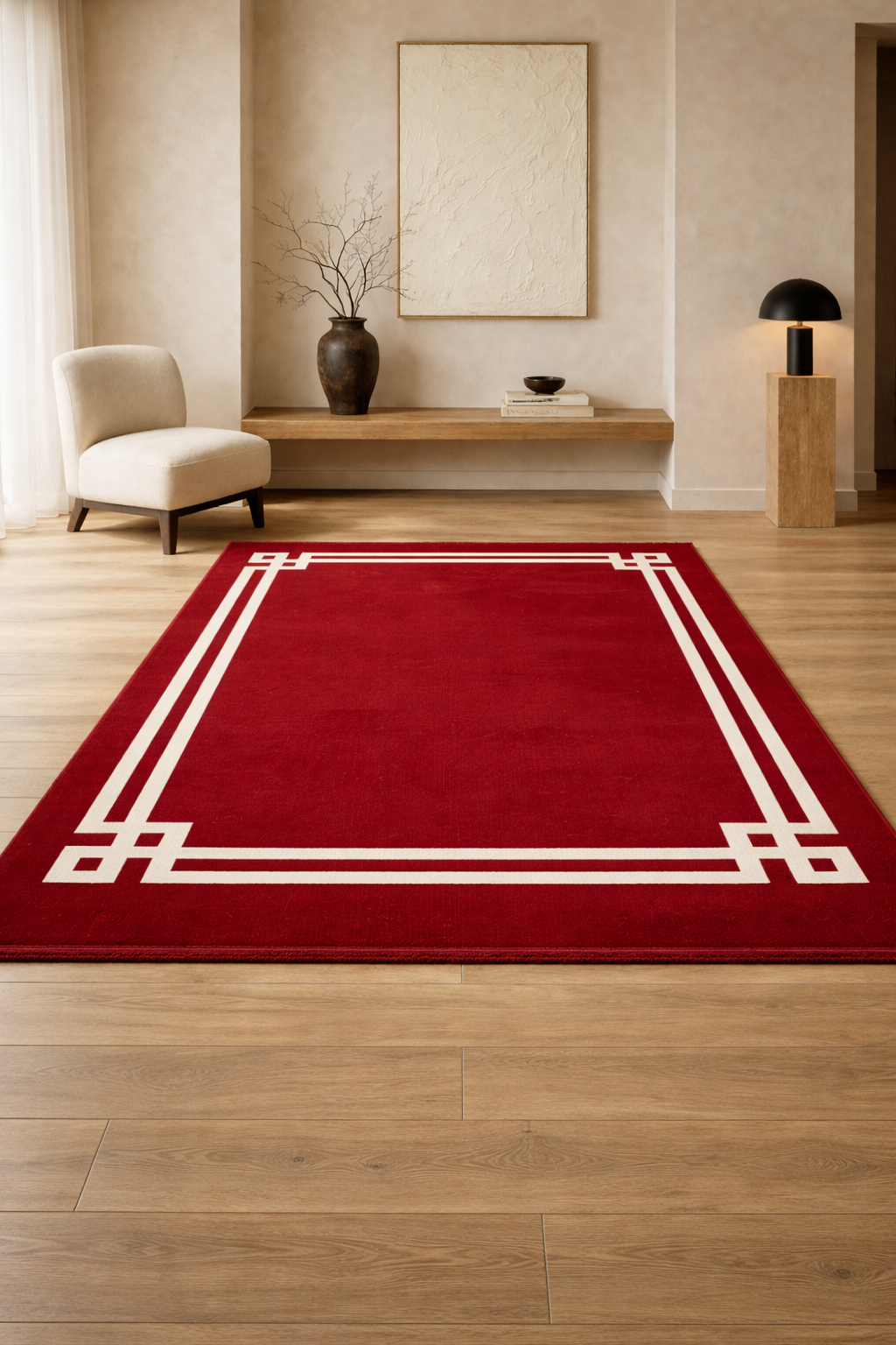 LuxRugs “Royal Frame” Modern Red Carpet – Luxury Minimalist Border Rug