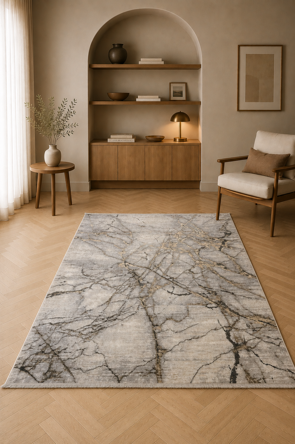 Marble 88 Green Vein Modern Area Rug – Abstract Marble Effect Carpet