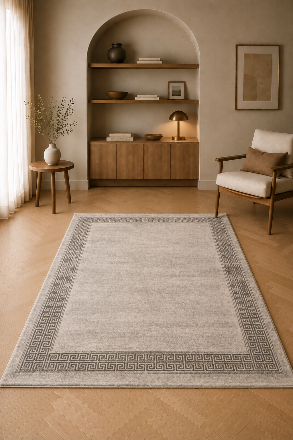 Marble 96-31 “Greek Border Elegance” Modern Area Rug – Cream & Grey Contemporary Frame Carpet